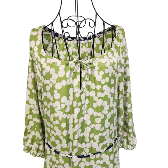 Boden Silk blend midi/tunic polka dot dress green and blue sz 6A - Picture 2 of 9